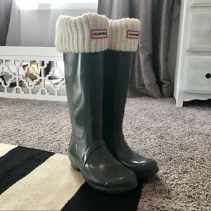Hunter Charcoal Gray Rain Boots w/ Knit Socks